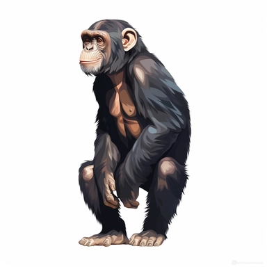 full body shot of a chimpanzee, vector art, clipart, in the style of Georgia o'keeffe, white background