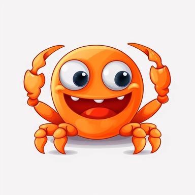 Cute little cartoon crab clipart, orange, happy, stunning design, HD, no text, no writing, no watermark, white backdrop