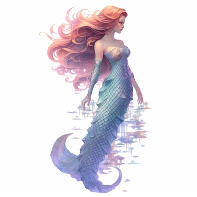 full body mermaid, clipart, intense white and deep pastel colors, dnd, watercolor, no background, isolated on a white background, self contained, well defined edges, by amy sol and magali villeneuve and susan bourdet and ross tran, spaced out, glowy, intricate, 8k