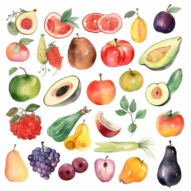 Illustrated Recipes Clipart - Food Items Bundle - Seasonal Recipe - Watercolor Recipes - Watercolor Food - Watercolor Fruits, Vegetables, 8k