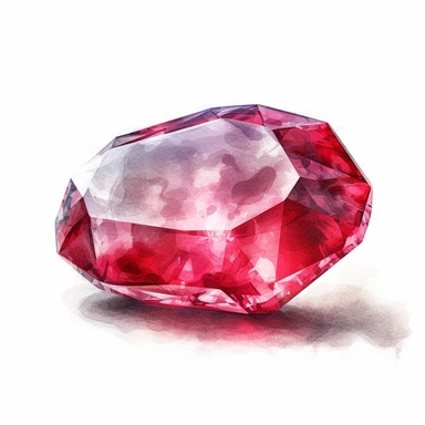 Create a watercolor image with a clear white background, showcasing luxury ruby clipart in a highly detailed style. nothing in the background