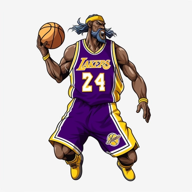 Dragonball playing basketball as Original LA lakers. Comic Design 3d clipart with black contours. White background