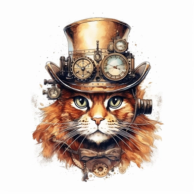 cat steampunk, sublimation clipart, detail, illustration style, high solution, on the white background