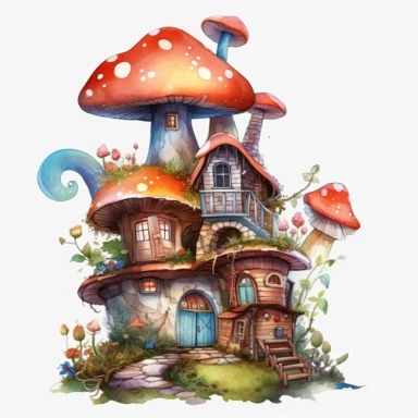 fairy house, watercolor style, clipart, no background, transparent background