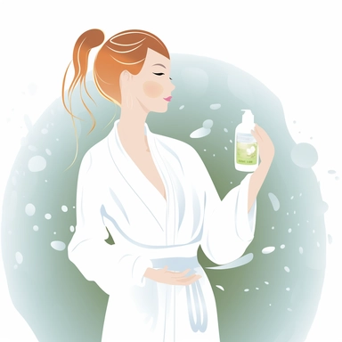A clipart image of a girl in a white spa robe is isolated on a white background. She is depicted in a relaxed and serene pose, evoking the peaceful atmosphere of a spa. The white spa robe suggests purity and cleanliness, highlighting the hygienic and rejuvenating benefits of spa treatments. The clipart can be used in various contexts, such as on a website, brochure or flyer, to promote a spa or wellness center