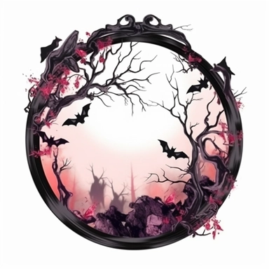 Halloween mirror, dark pink and black color, watercolor, clipart, illustration, white background