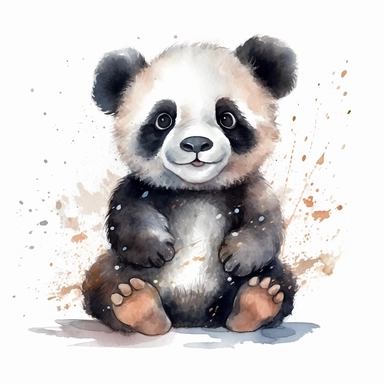 watercolor clipart image of a happy looking baby panda, disney style, white background, no shading, clear outline