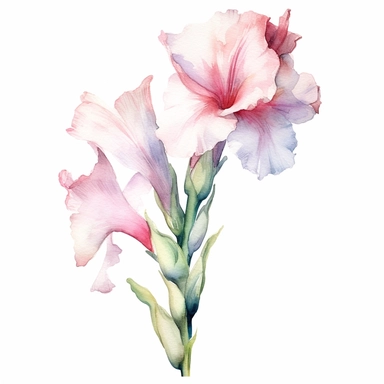 Gladiolus flower, water color style, clipart, white background