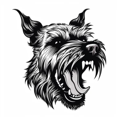 Australian Jungle Terrier angry , vintage, detailed, logo, clean, solid color, black and white color, clip art style, vector style, white background, i can't believe how cool this is