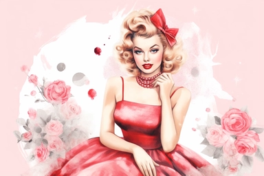 1950s Pin up girl valentines day watercolor clipart