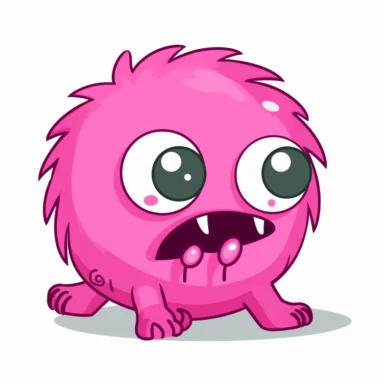 2d pink bubblegum dog monster mutant on white background drawing in microsoft paint , no shadow, flat picture, clipart