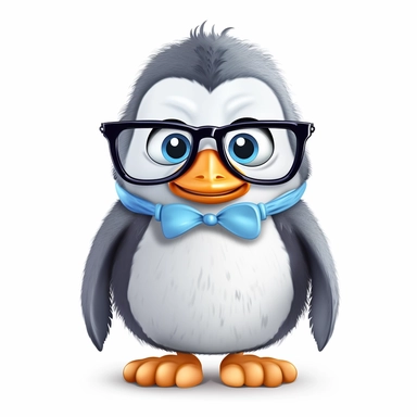 cartoon penguin with glasses on white background clipart v5