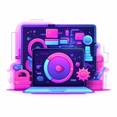 make a clipart image for a computer service website for software blue purple and pink colors