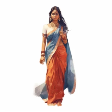 watercolor style, full body view, beautiful woman from India wearing traditional clothes, very detailed, realistic, clipart, isolated on white background, 4K