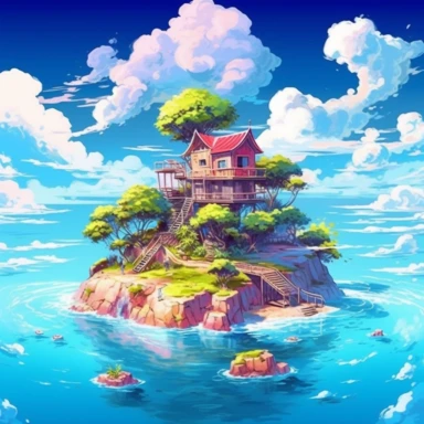 /v5_upscale, bright day, Master Roshi, island in the blue sea house with pam clipart, high detail, spaced outultra scale, detailed, extremely bright, charming, stunning, extremely detailed, miracle, amazing, mercury clouds illumination, bright background, vitamins , with holographic,