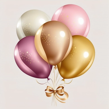golden and pink birthday balloons, clipart