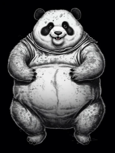 Obese panda with smiley t-shirt. Clipart-style. High detailed. Color contrast. Super-Resolution