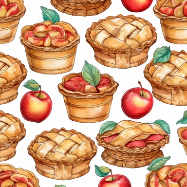 Apple pie repeating patterns full Whole Pie for wallpaper in watercolor in medieval cartoon grunge style clipart on white background