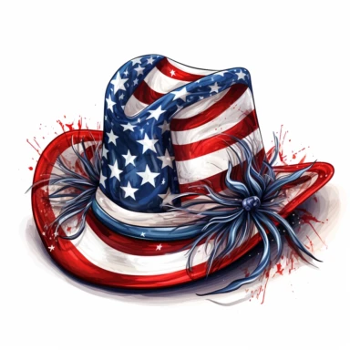 4th of july hat clipart, white background, american flag based designs, boho vibe, in the style of digital drawing, 8k