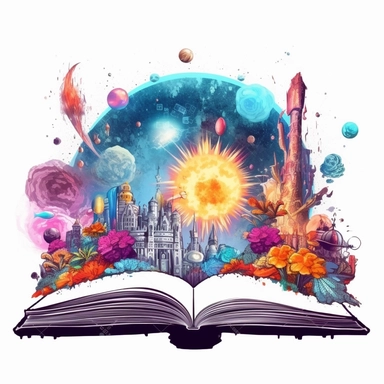 magic vintage Fantasy Open Book looking into another world Clipart, floral,Enchanted.Galactic Journey: Draw a space-themed world with planets, nebulas, and cosmic phenomena. Include futuristic spacecraft, alien creatures, and breathtaking interstellar vistas, Incorporate vibrant colors and glowing elements to bring the scene to life, on white background ar 3:2 s 1000