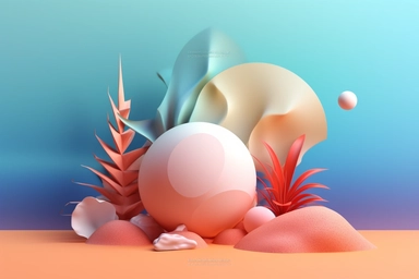 3d abstract summer nature beach object clipart with Gradient Color Overlay Background, minimal, soft color, artistic, high resolution, 8K,
