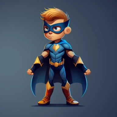 male kid superhero, full body, cartoon, vector, sharp focus, super detailed, illustration, 16:9, v4, q2, 16k, High quality, clipart