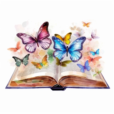 Fairy Book with Butterflies Watercolor Sublimation Clipart, Clipart, white background, no watermark, no text, no word,