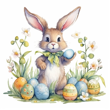 cute bunny with open Eggs, easter day, Spring Floral, detailswatercolor clipart,removing background
