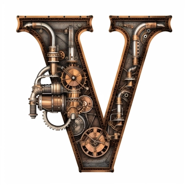 Steam punk style, Letter V, clipart, white background
