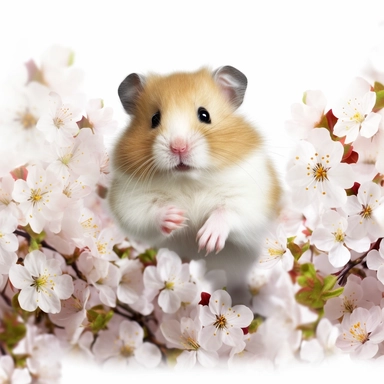 hamster Among blossoms, white background, clipart