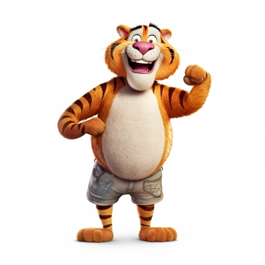 a tiger making goofy face, full body image, pixar style, clipart, white background