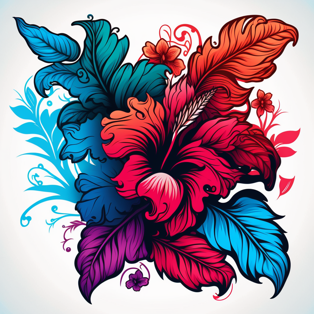 handmade hibiscus clipart bucay tattoo style art illustration seamless ...