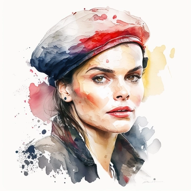Gorgeous beautiful french beret woman, white background, watercolor, hyperrealism, high detail, separate elements, set, clipart
