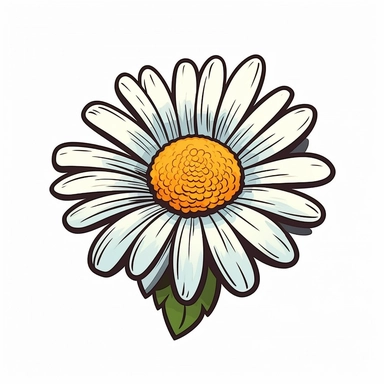 Clipart of cartoon daisie top of the flower, view from above, in a minimalist style, on a white background,