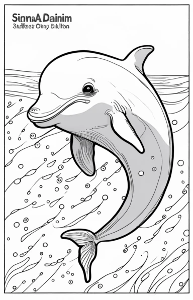 a cute dolphin swimming, black and white clipart for a kids coloring page, simple and clean, thin line art, accurate features, proportionally sized, illustration style,
