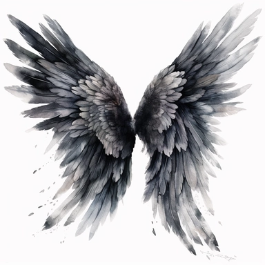 hyperrealistic high detailed watercolor black angel wings clipart, whit background