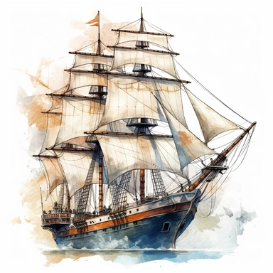 one transparency clipart, in the style of detailed ship sails on a white background, atmospheric watercolors, uhd image, tintypes, group f/64, detailed character illustrations, calligraphy-inspired , no watermark, text, 300 DPI , typography, shapes do not stick together, no text in the picture, on a white background