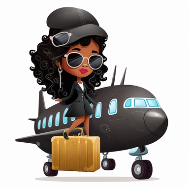 black lady riding on top of airplane with luggage no background clipart