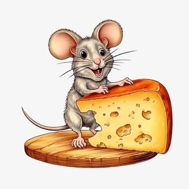 clip art ,mouse eating a wheel of cheese, no background