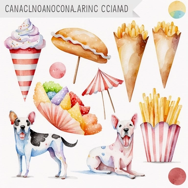 carndogs, food, carnival, watercolour, all white background watercolour watercolor,all white background, clipart