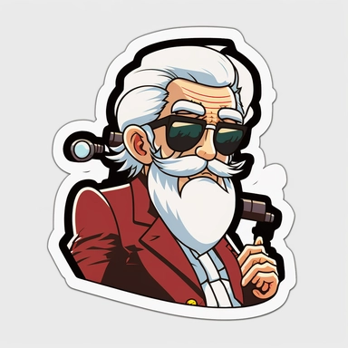 vector sticker design, anime style Santa wearing Prada clipart, white background, flat colors