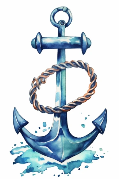 Nautical Navy Blue Anchor watercolor clipart cute isolated on white background