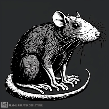 black and white clipart of a giant rat monster, flat color, low details