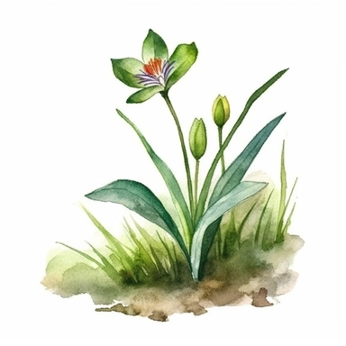 one woodland flower growing in grass watercolor clipart detailed