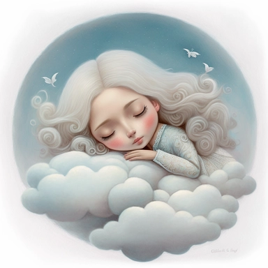 a watercolor painting of a little girl sleeping on a cloud, by nicoletta ceccoli, melancholy pastel art, cute detailed digital art, goddess of sleep, adorable digital painting, by Jasmine Becket-Griffith, fairy cgsociety, dreamy illustration, dreamlike digital painting, astral fairy, cherub, god of dreams, aka dream, dream scenery art, solid white background, plain white background, clipart style, no shadows, NO watermarks, Clipart element, png output