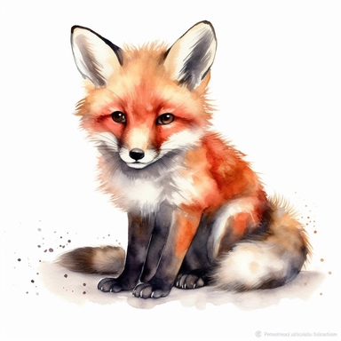 watercolour baby cute red fox Clipart, a single baby cute red fox, white background,super realistic, dreamy, Studio Ghibli,no shadows, true colors,Free-cut on an all-white background, no shadows, no typography