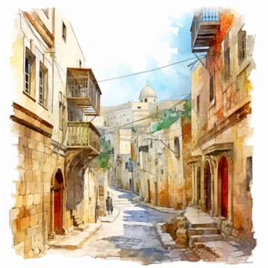 Clipart on white background Street in the Old City of Jerusalem water color
