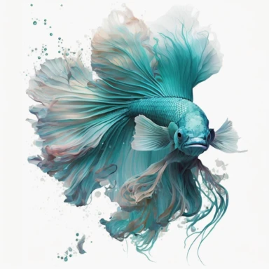 turquoise betta fish, light watercolor clipart, isolated on white background, James Jean and Peter Mohrbacher, no text, no captions