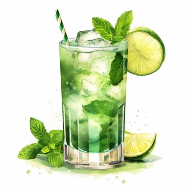 Basil “Collins” Cocktail clipart, white background