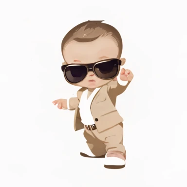 famous movie star baby is posing in a dynamic pose with sunglasses on , transparent, white backgroud, flat clipart style--stylize1000--s2000--q5